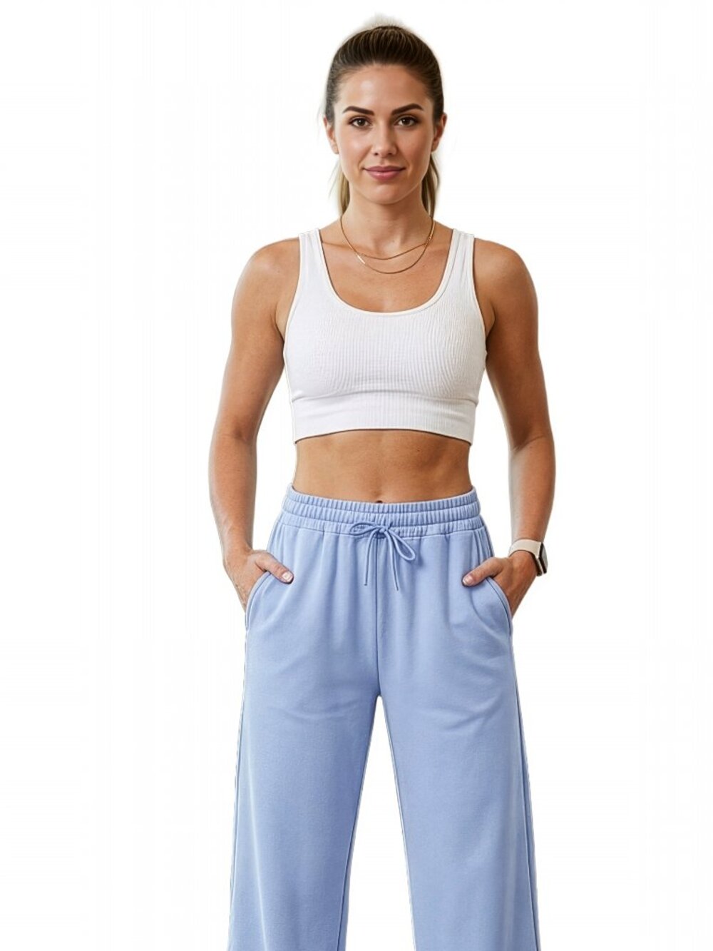 Women's Wide Leg Sweatpants Light Blue Ultra Soft Cotton Blend Sizes SM-2X